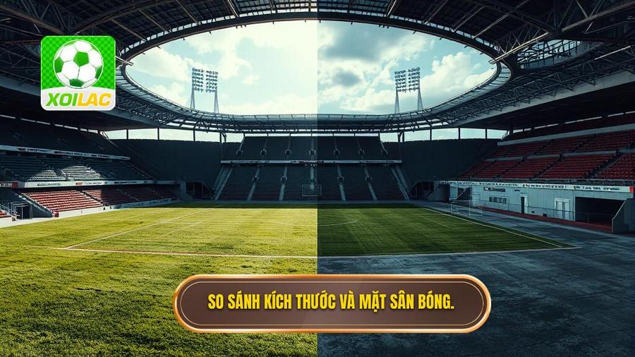 1. So sánh kích thước và mặt sân bóng.
